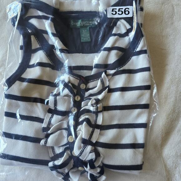 Ralph Lauren Striped Ruffle Tank Top S Navy White Nautical Coastal Timeless Y2K - Picture 7 of 7
